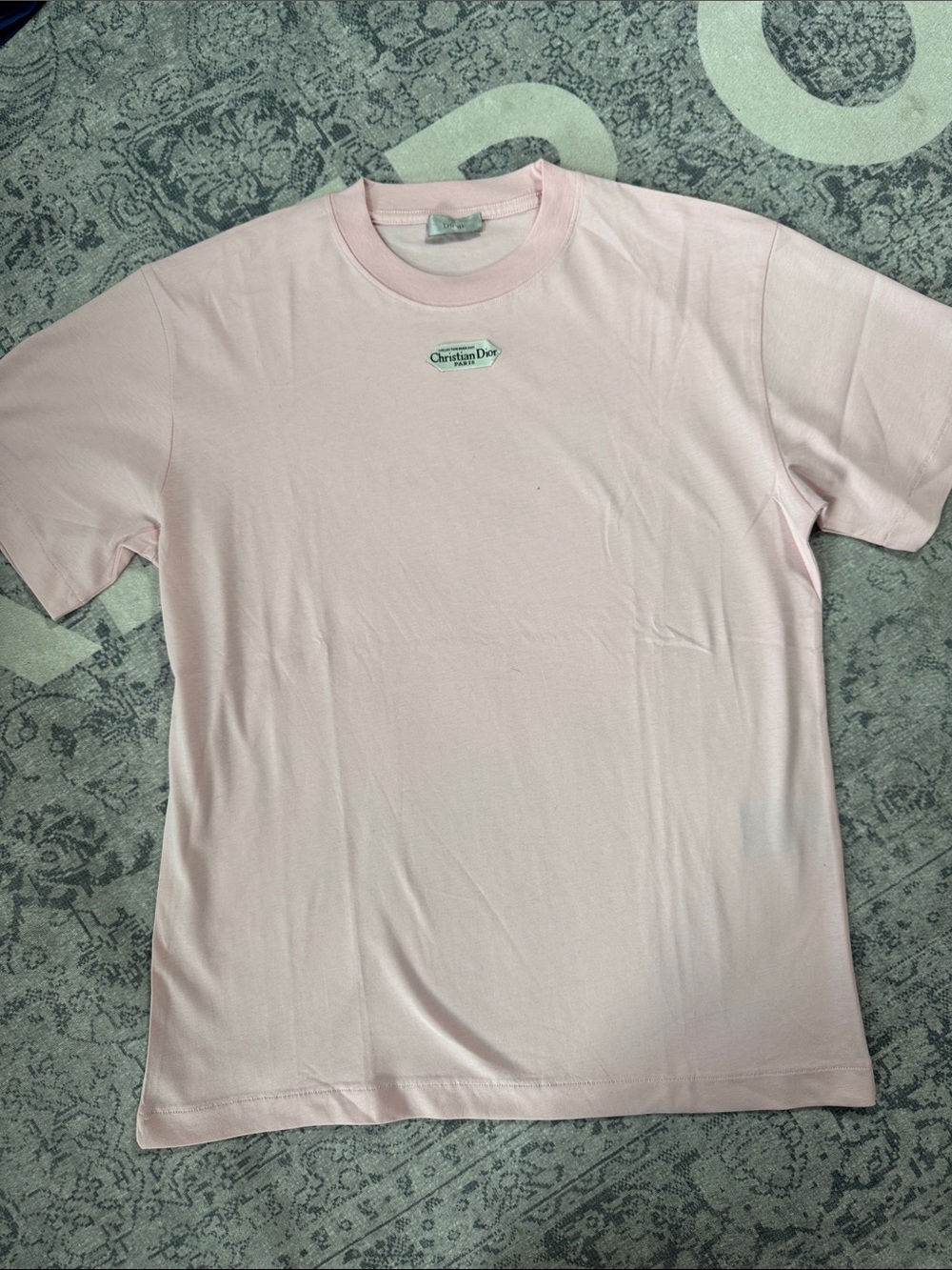 Dior Pale Pink Short-Sleeve Crewneck Tee with Small Chest Logo